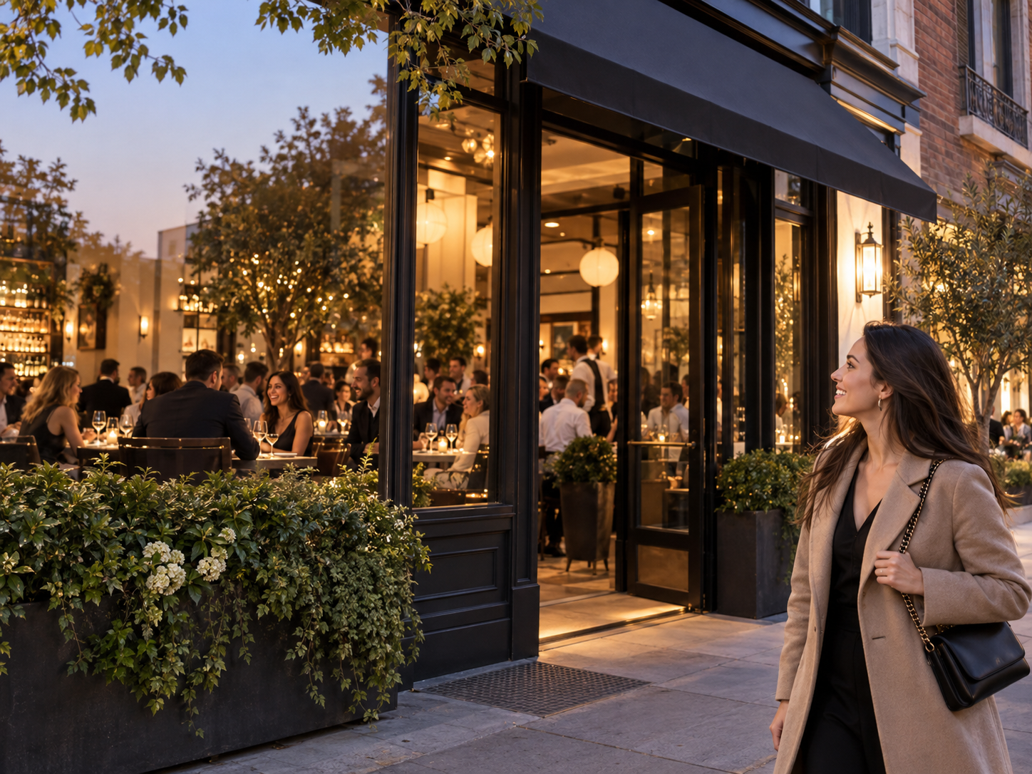 A passerby delighted by a lively restaurant
